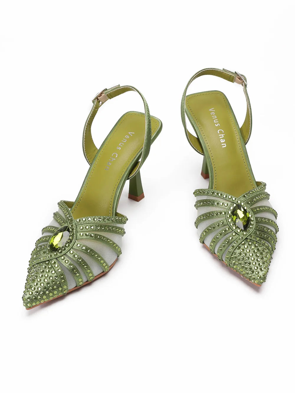 2025 Elegant Fruit Green Women's Green Heels and Rhinestone Handbag Set - Italian Design for Weddings and Parties