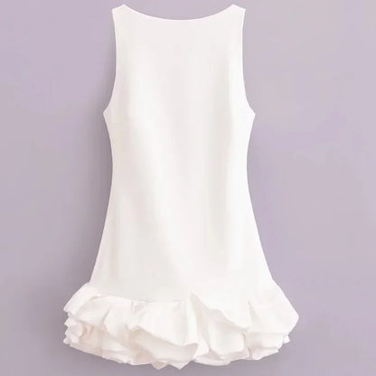 HXAO White Short Dress Women's Ruffle Backless Party Dresses Black Red Sleeveless Bodycon Mini Dress Woman Summer Sexy Vestidos - Prolificstore