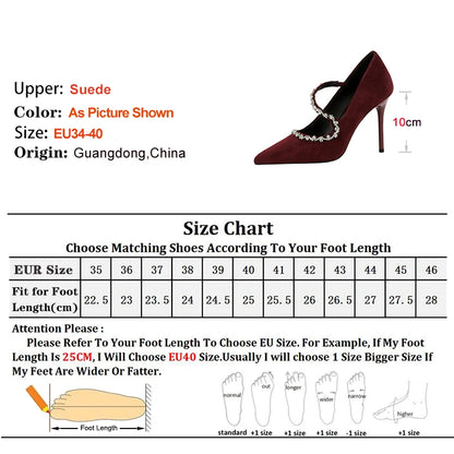 Gorgeous Women's Pumps Rhinestone Chain One Word Strap Design Fashion  Angola Red 10cm High Heels Ladies Nightclub Single Shoes - Prolificstore