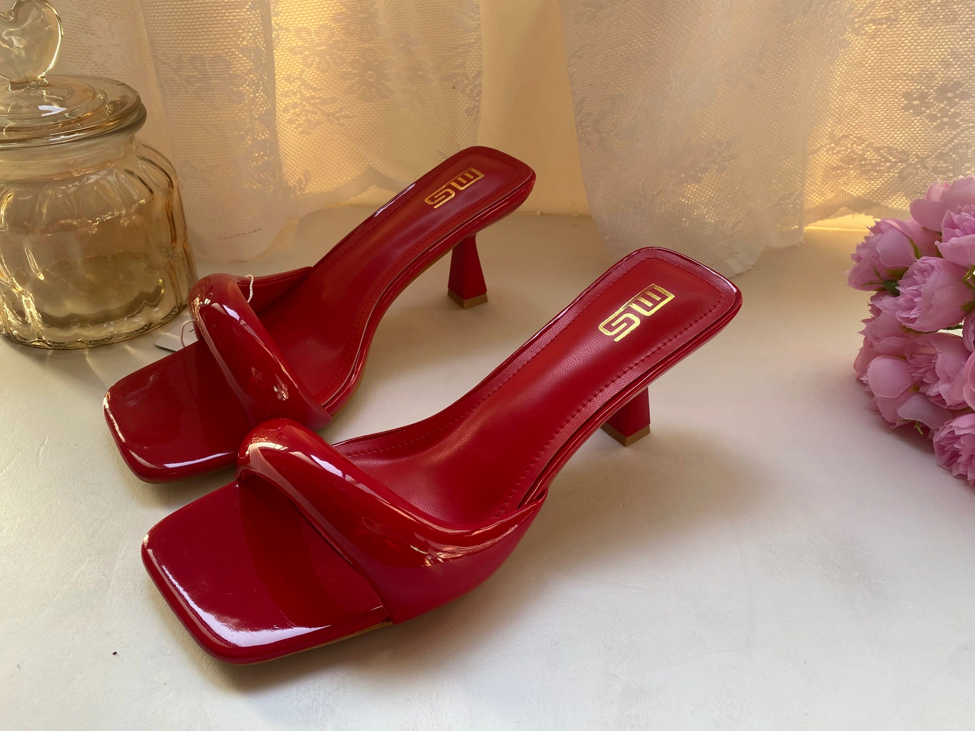 Black Red High Heel Slippers Women Open Toe Slingback Sandals Female Pumps Square Toe Summer Simple Designer Heeled Sandals - Prolificstore