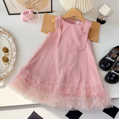 Bear Leader 2025 Korean Version Bow Sleeveless Mesh Wedding Party Birthday Dress Baby Girl Easter Summer Princess Dresses