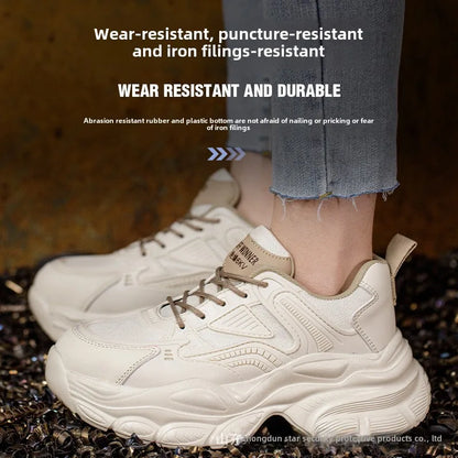 female industrial steel toe safety shoes woman breathable work shoes Lightweight Sneakers fashion spring/summer work sneakers - Prolificstore