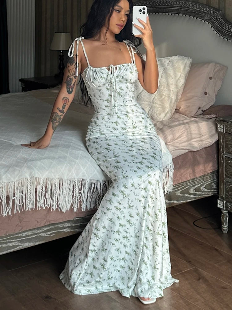 Hugcitar Women Elegant Floral Beach Vacation Bodycon Streetwear Long Dress 2026 Summer Clothes Wholesale Items For Business