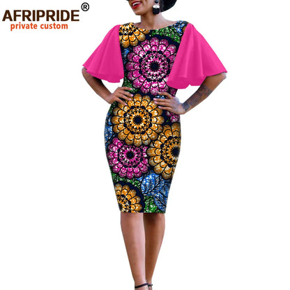 African Bodycon Dresses for Women AFRIPRIDE Bazin Richi Short Butterfly Sleeves Dashiki Wax Women Ankara Print Dress A1925007