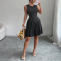 Women's Black Striped Sleeveless Crew Neck Elastic Sundress Ribbed Knit A-Line Mini Dress Casual Summer Party Vacation Dress