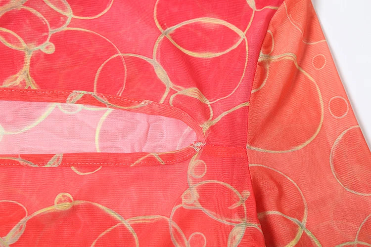 kliou Mesh Panelled Women Maxi Dress Sexy Stunning Point Print Full Sleeve O-neck Sheath Robe Mujer Hipster Festival Party Frock - Prolificstore