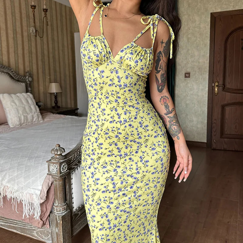 Hugcitar Women Elegant Floral Beach Vacation Bodycon Streetwear Long Dress 2026 Summer Clothes Wholesale Items For Business - Prolificstore