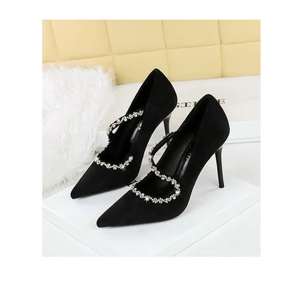 Gorgeous Women's Pumps Rhinestone Chain One Word Strap Design Fashion  Angola Red 10cm High Heels Ladies Nightclub Single Shoes - Prolificstore