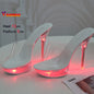 Summer Led Illuminated Women Slippers Super High Heel 13cm Crystal Ankle Buckle Sandals Transparent Platform Female Party Shoes