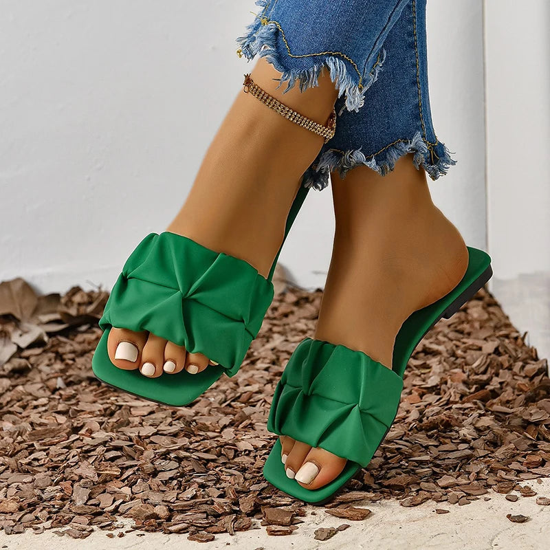 Women's Sandals Fashion Square Head Summer Shoes For Women Flat Sandals Korean Style Slippers Summer Sandalias De Mujer Footwear - Prolificstore