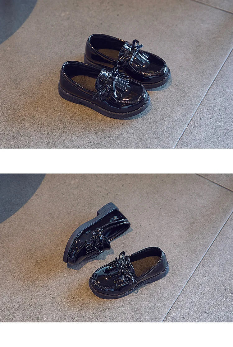Girls Casual Leather Shoes Kids Flats Tassels with Bow-knot British Style Soft Slip-on Loafers for Wedding Party Bright Skin New - Prolificstore