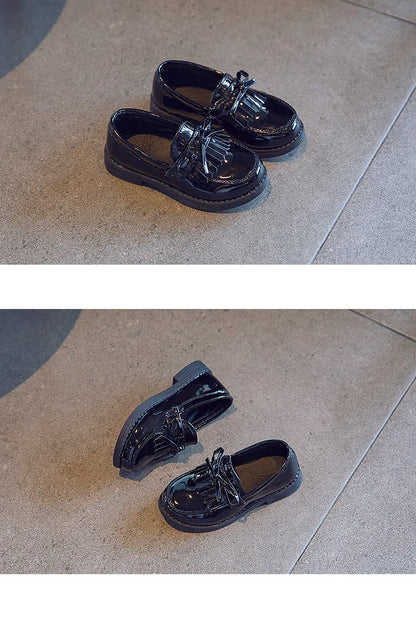 Girls Casual Leather Shoes Kids Flats Tassels with Bow-knot British Style Soft Slip-on Loafers for Wedding Party Bright Skin New - Prolificstore