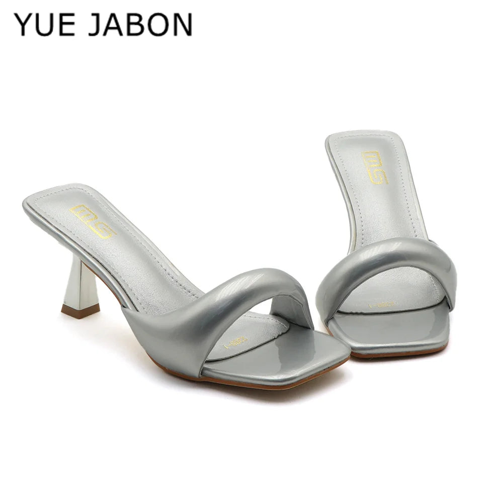 Black Red High Heel Slippers Women Open Toe Slingback Sandals Female Pumps Square Toe Summer Simple Designer Heeled Sandals - Prolificstore