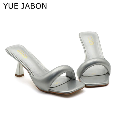Black Red High Heel Slippers Women Open Toe Slingback Sandals Female Pumps Square Toe Summer Simple Designer Heeled Sandals - Prolificstore