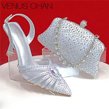 2025 Elegant Fruit Green Women's Green Heels and Rhinestone Handbag Set - Italian Design for Weddings and Parties