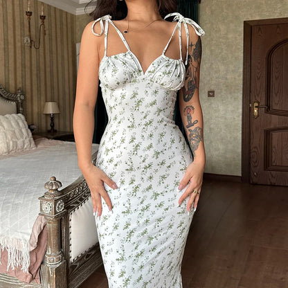 Hugcitar Women Elegant Floral Beach Vacation Bodycon Streetwear Long Dress 2026 Summer Clothes Wholesale Items For Business