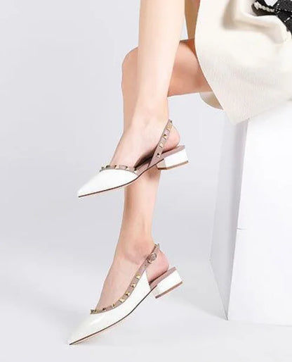 Women Real Leather Shiny Back Buckle Strap Fashionable Sandals European And American Style Trendy Shoes Closed Toe Gold Studs 42