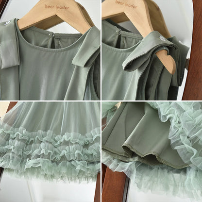 Bear Leader 2025 Korean Version Bow Sleeveless Mesh Wedding Party Birthday Dress Baby Girl Easter Summer Princess Dresses
