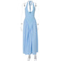 Talenza Backless Deep V Spliced Long Dress Summer Women's Sexy Party Dress Halter New Fashion Slim White Sleeveless Long Dress