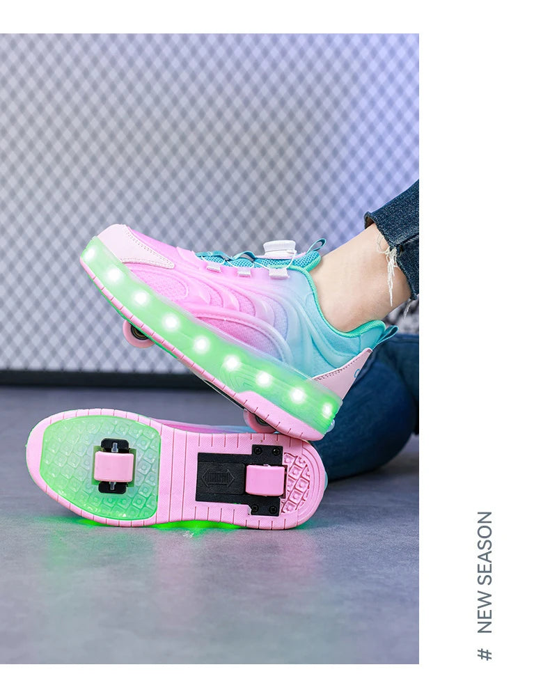 Two Wheels Children's Led Light Roller Skate Shoes For Kids Boys Girls Glowing Sports Luminous Sneakers Skateboard USB Charging - Prolificstore