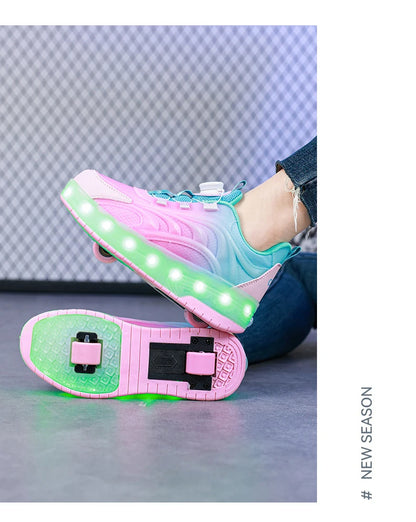 Two Wheels Children's Led Light Roller Skate Shoes For Kids Boys Girls Glowing Sports Luminous Sneakers Skateboard USB Charging - Prolificstore