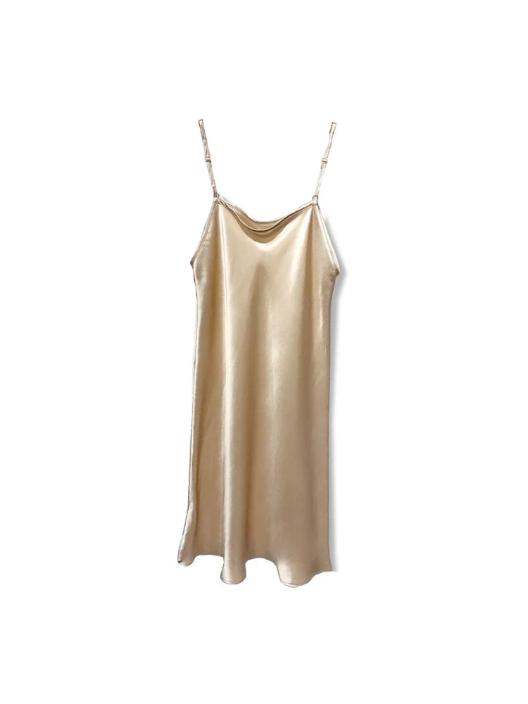 SuyaDream Woman Mini Dress 19mm 100%Real Silk Sleeveless Solid Spaghetti Strap Sleep Dresses 2025 Elegant Chic Clothes