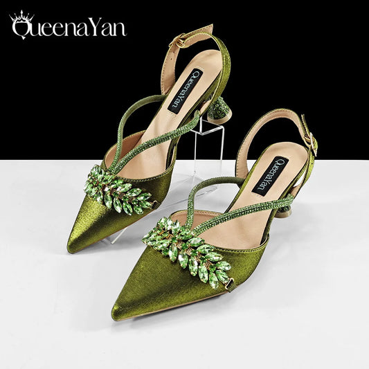 Festive Elegance:High Quality Pointed Toe Women's Sandals Fashion Design Sling backs Shoes For Wedding Party