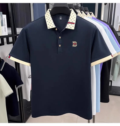 Luxury brand B letter embossed short sleeve polo shirt men summer lightweight breathable new fashion color blocked lapel T-shirt - Prolificstore