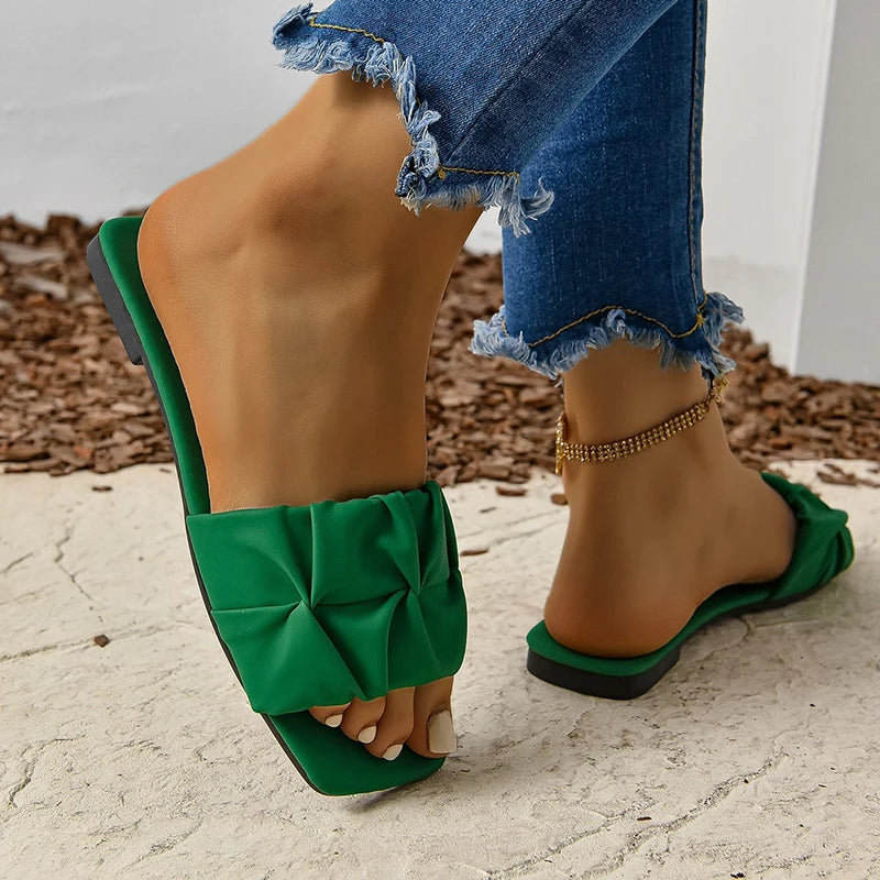 Women's Sandals Fashion Square Head Summer Shoes For Women Flat Sandals Korean Style Slippers Summer Sandalias De Mujer Footwear - Prolificstore