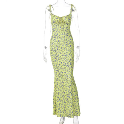 Hugcitar Women Elegant Floral Beach Vacation Bodycon Streetwear Long Dress 2026 Summer Clothes Wholesale Items For Business