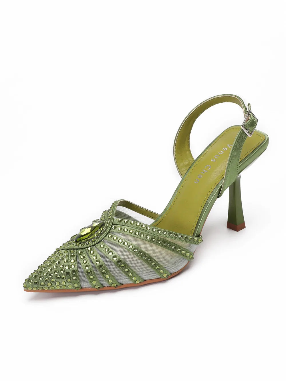 2025 Elegant Fruit Green Women's Green Heels and Rhinestone Handbag Set - Italian Design for Weddings and Parties