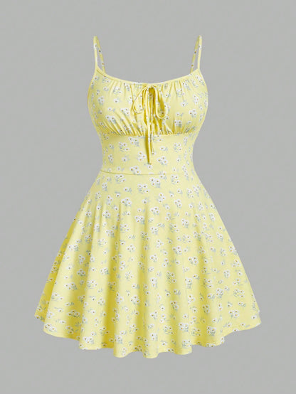 New fashion floral elegant sleeveless thin strap camisole dress - Prolificstore