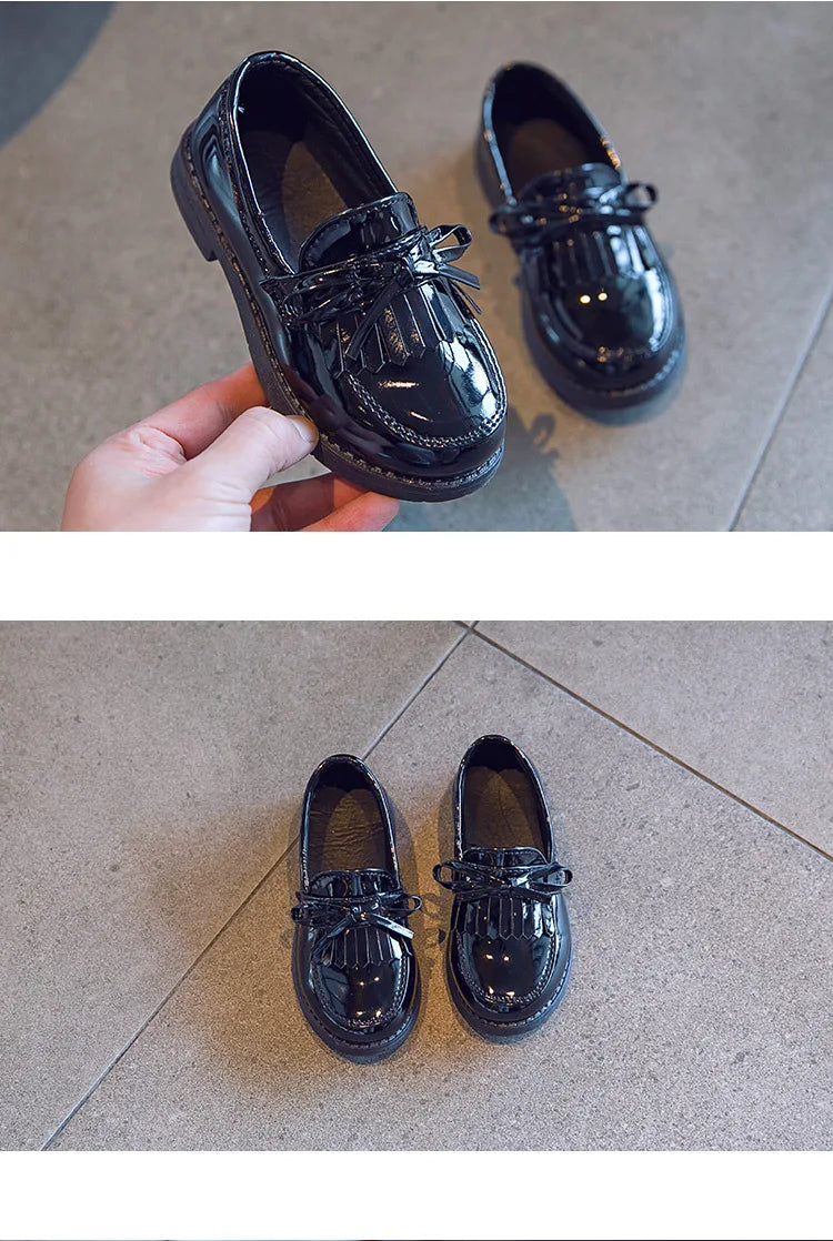 Girls Casual Leather Shoes Kids Flats Tassels with Bow-knot British Style Soft Slip-on Loafers for Wedding Party Bright Skin New - Prolificstore