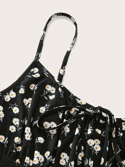 New fashion floral elegant sleeveless thin strap camisole dress - Prolificstore