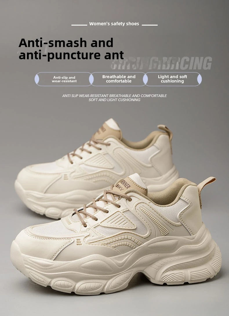 female industrial steel toe safety shoes woman breathable work shoes Lightweight Sneakers fashion spring/summer work sneakers - Prolificstore
