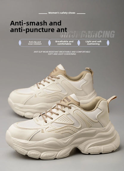female industrial steel toe safety shoes woman breathable work shoes Lightweight Sneakers fashion spring/summer work sneakers - Prolificstore