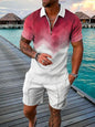 Summer New Men's 3D Printing Short Sleeve Zipper Polo Shirt Shorts Set  Men Casual  2-piece Vacation Beach Set - Prolificstore