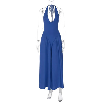 Talenza Backless Deep V Spliced Long Dress Summer Women's Sexy Party Dress Halter New Fashion Slim White Sleeveless Long Dress