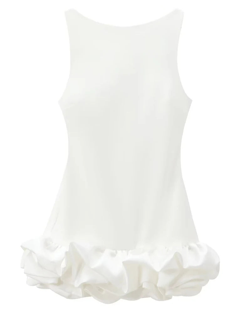 HXAO White Short Dress Women's Ruffle Backless Party Dresses Black Red Sleeveless Bodycon Mini Dress Woman Summer Sexy Vestidos - Prolificstore