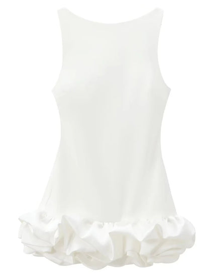 HXAO White Short Dress Women's Ruffle Backless Party Dresses Black Red Sleeveless Bodycon Mini Dress Woman Summer Sexy Vestidos - Prolificstore