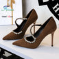 Gorgeous Women's Pumps Rhinestone Chain One Word Strap Design Fashion  Angola Red 10cm High Heels Ladies Nightclub Single Shoes - Prolificstore
