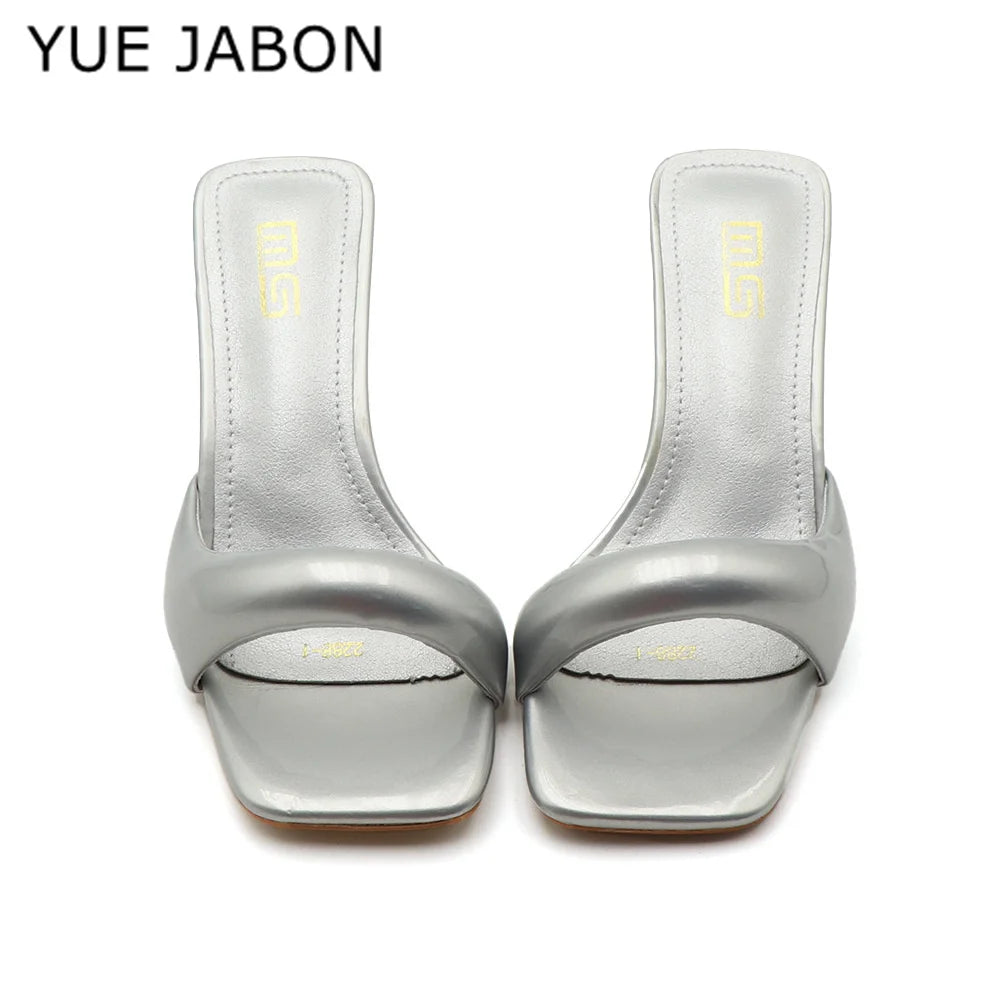Black Red High Heel Slippers Women Open Toe Slingback Sandals Female Pumps Square Toe Summer Simple Designer Heeled Sandals - Prolificstore