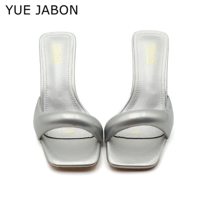 Black Red High Heel Slippers Women Open Toe Slingback Sandals Female Pumps Square Toe Summer Simple Designer Heeled Sandals - Prolificstore