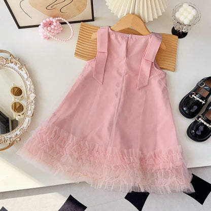 Bear Leader 2025 Korean Version Bow Sleeveless Mesh Wedding Party Birthday Dress Baby Girl Easter Summer Princess Dresses