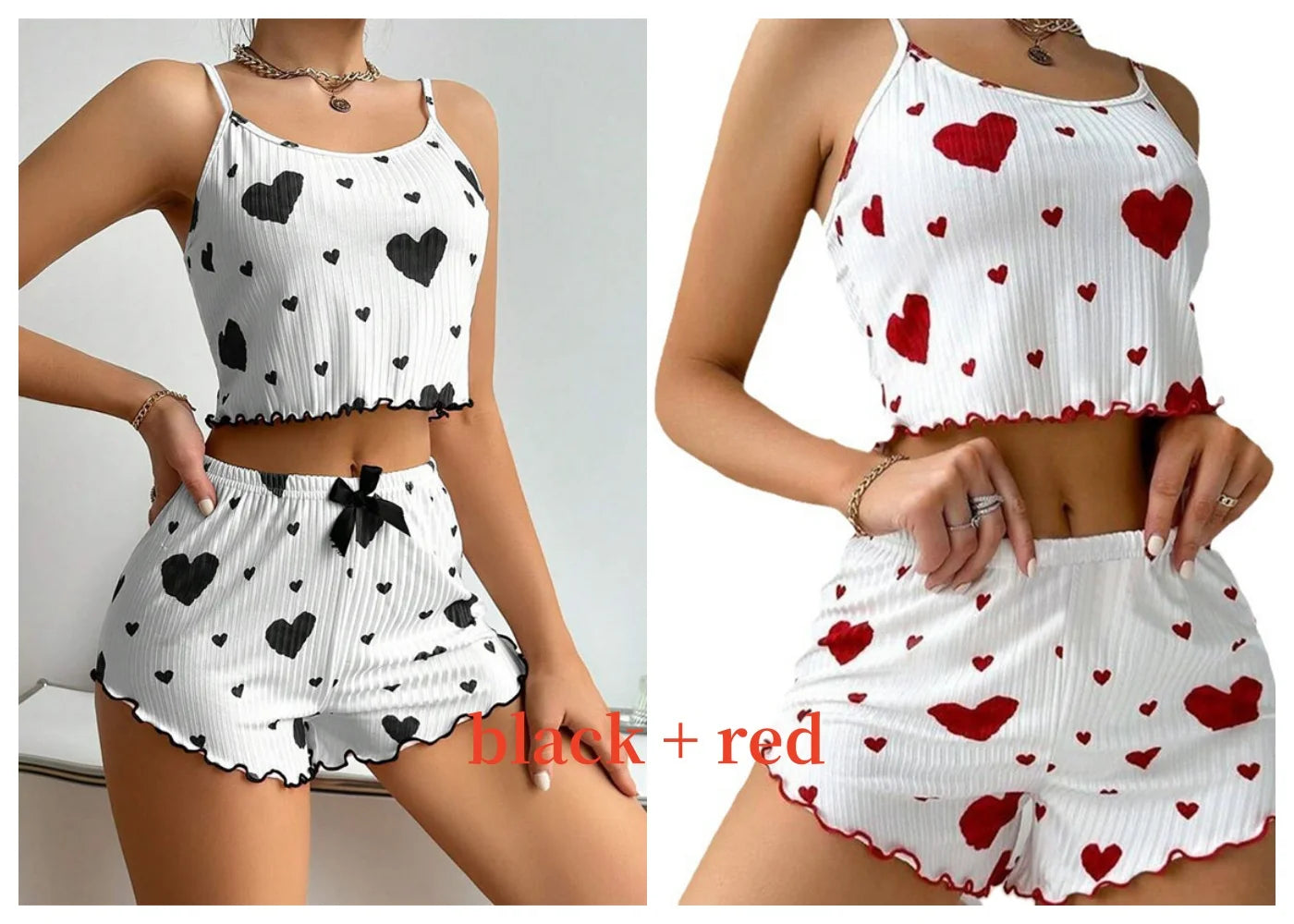 Women's Pajamas Set Sleepwear 2 PCS Short Tank Tops And Shorts S M L White Ventilate Soft Casual Love Printing - Prolificstore