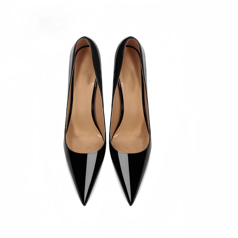 Hot selling patent leather black thin heel pointed super high heels for women, professional and sexy 12cm single shoe large size - Prolificstore