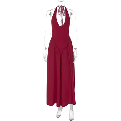 Talenza Backless Deep V Spliced Long Dress Summer Women's Sexy Party Dress Halter New Fashion Slim White Sleeveless Long Dress