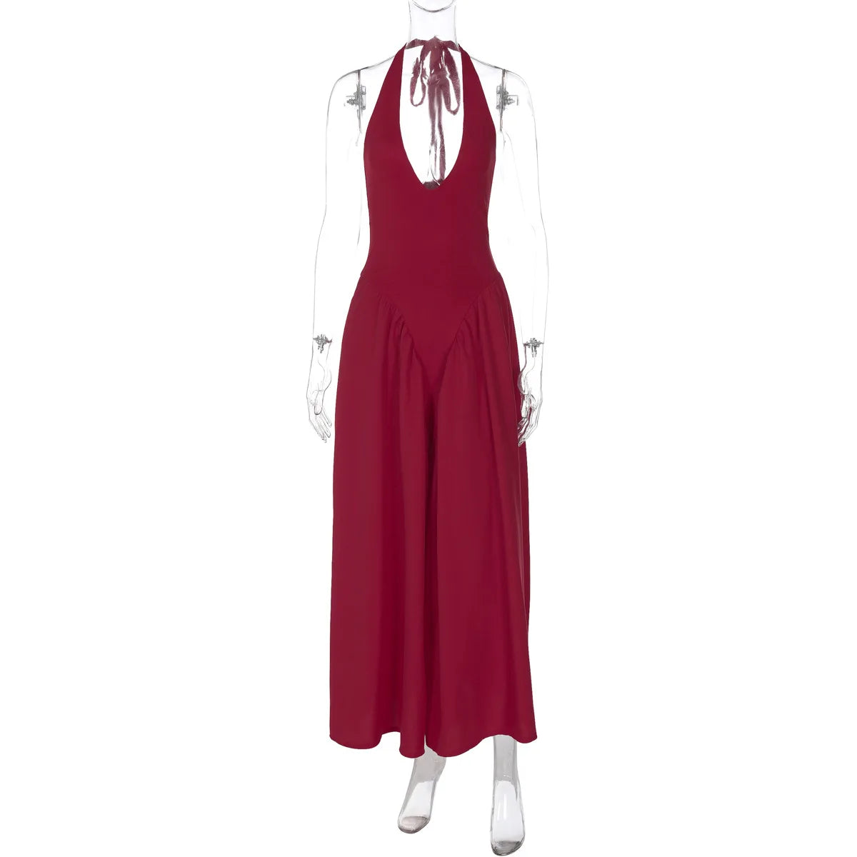 Talenza Backless Deep V Spliced Long Dress Summer Women's Sexy Party Dress Halter New Fashion Slim White Sleeveless Long Dress