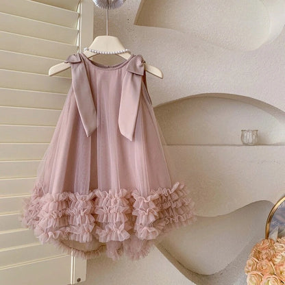 Bear Leader 2025 Korean Version Bow Sleeveless Mesh Wedding Party Birthday Dress Baby Girl Easter Summer Princess Dresses