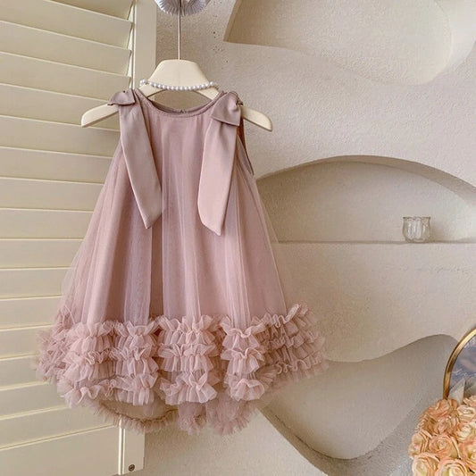 Bear Leader 2025 Korean Version Bow Sleeveless Mesh Wedding Party Birthday Dress Baby Girl Easter Summer Princess Dresses